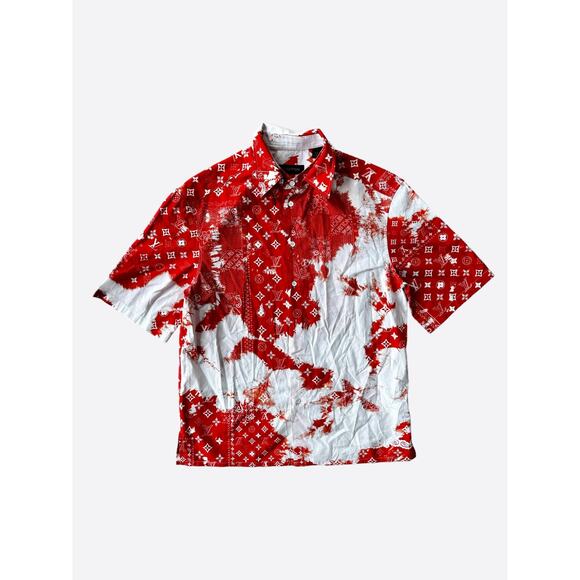 Louis Vuitton Orange Bleached Bandana Short Sleeve Button Up Shirt - Picture 1 of 8